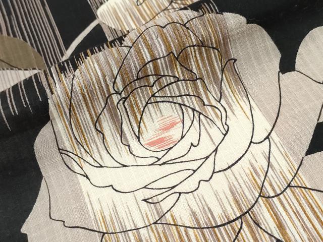 平和屋着物∴夏物　浴衣　コシノジュンコ　JUNKO KOSHINO 　薔薇　黒地　綿　逸品　CABH1215ng