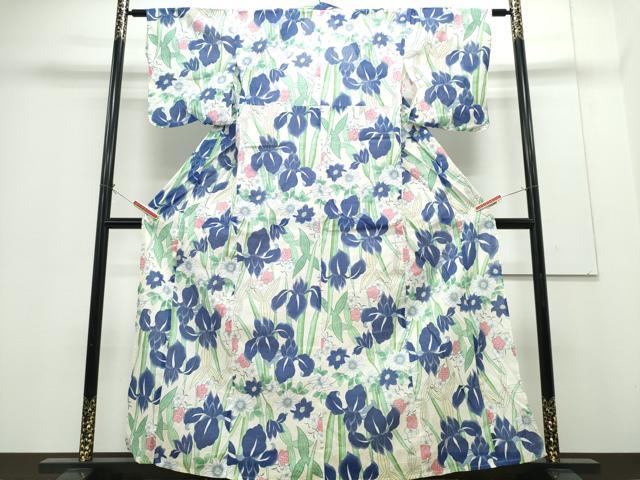 平和屋着物∴夏物　浴衣　綿紅梅　杜若　綿　逸品　CABH1221ng