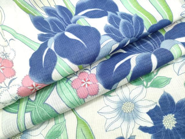 平和屋着物∴夏物　浴衣　綿紅梅　杜若　綿　逸品　CABH1221ng