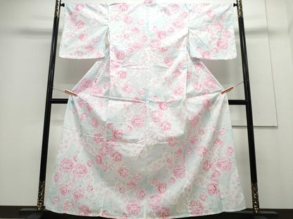 平和屋着物∴夏物　浴衣　綿紅梅　薔薇　ラメ　綿　逸品　CABH1222ng