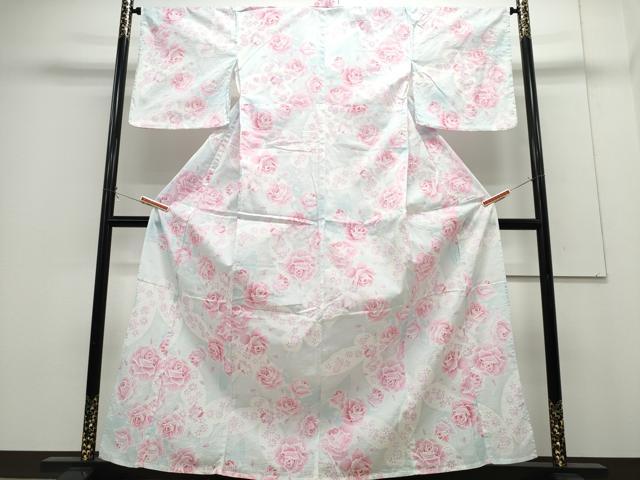 平和屋着物∴夏物　浴衣　綿紅梅　薔薇　ラメ　綿　逸品　CABH1222ng