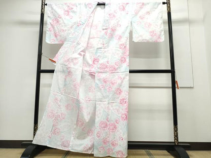 平和屋着物∴夏物　浴衣　綿紅梅　薔薇　ラメ　綿　逸品　CABH1222ng