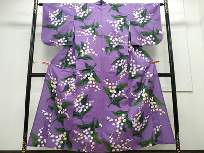 平和屋着物∴夏物　浴衣　注染　手縫い　鈴蘭　日本製　綿　逸品　CABH1224ng