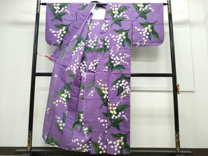 平和屋着物∴夏物　浴衣　注染　手縫い　鈴蘭　日本製　綿　逸品　CABH1224ng