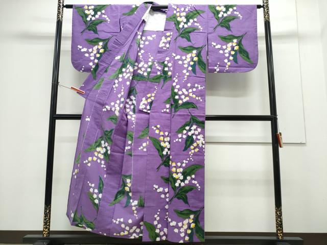 平和屋着物∴夏物　浴衣　注染　手縫い　鈴蘭　日本製　綿　逸品　CABH1224ng