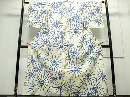 平和屋着物∴夏物　浴衣　麻の葉花文様　綿　逸品　CABH1227ng