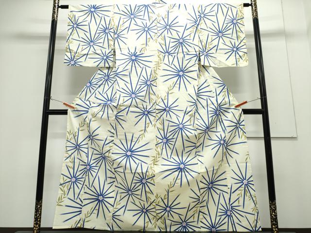平和屋着物∴夏物　浴衣　麻の葉花文様　綿　逸品　CABH1227ng