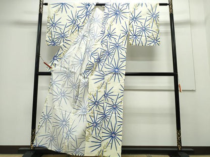 平和屋着物∴夏物　浴衣　麻の葉花文様　綿　逸品　CABH1227ng