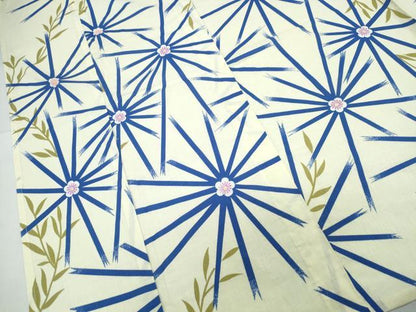 平和屋着物∴夏物　浴衣　麻の葉花文様　綿　逸品　CABH1227ng
