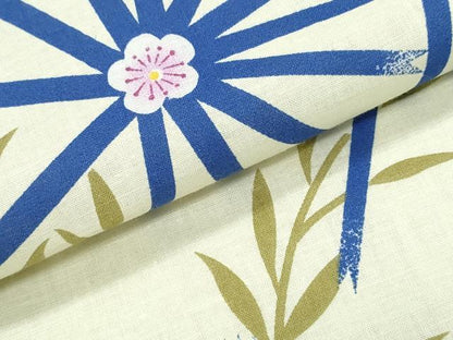 平和屋着物∴夏物　浴衣　麻の葉花文様　綿　逸品　CABH1227ng