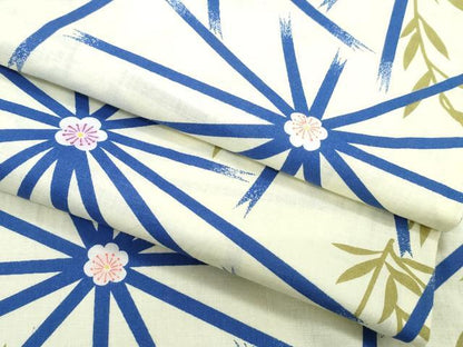 平和屋着物∴夏物　浴衣　麻の葉花文様　綿　逸品　CABH1227ng
