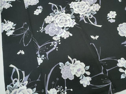 平和屋着物∴夏物　浴衣　花束舞蝶文　黒地　綿　逸品　CABH1228ng