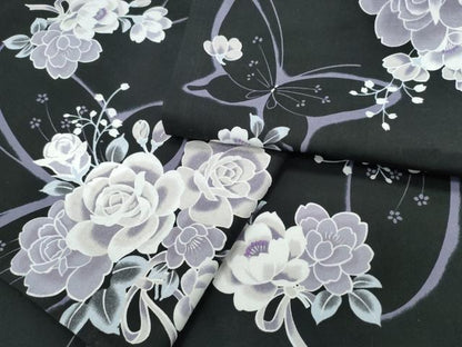 平和屋着物∴夏物　浴衣　花束舞蝶文　黒地　綿　逸品　CABH1228ng