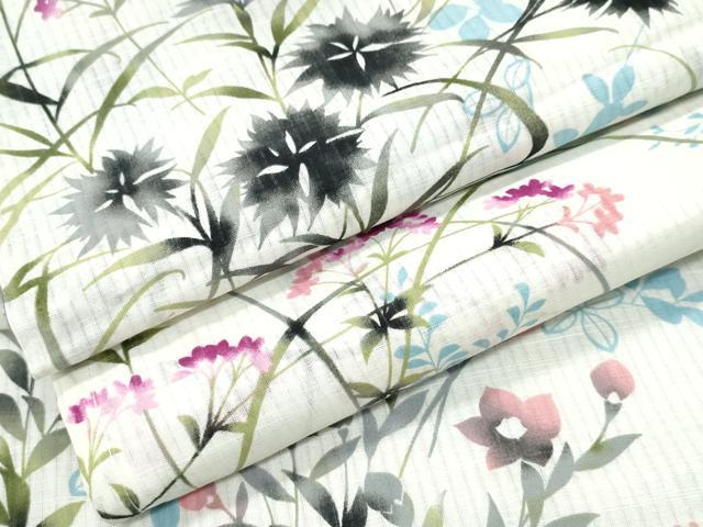 平和屋着物∴夏物　浴衣　草花文　綿　逸品　CABH1229ng
