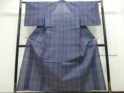 平和屋着物∴夏物　阿波しじら織　浴衣　格子柄　綿　逸品　CABH1235ng
