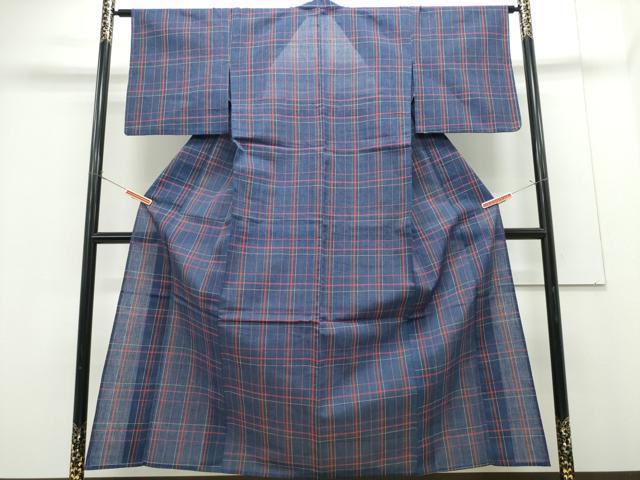平和屋着物∴夏物　阿波しじら織　浴衣　格子柄　綿　逸品　CABH1235ng