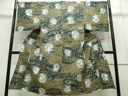 平和屋着物∴夏物　男性　浴衣　注染　おかめ・ひょっとこ　立波文　綿　逸品　CABH1236ng