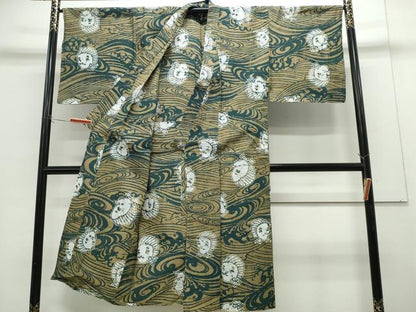 平和屋着物∴夏物　男性　浴衣　注染　おかめ・ひょっとこ　立波文　綿　逸品　CABH1236ng