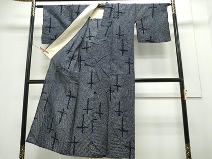 平和屋着物∴夏物　浴衣　有松鳴海絞り　十字文様　綿　逸品　CABH1239ng