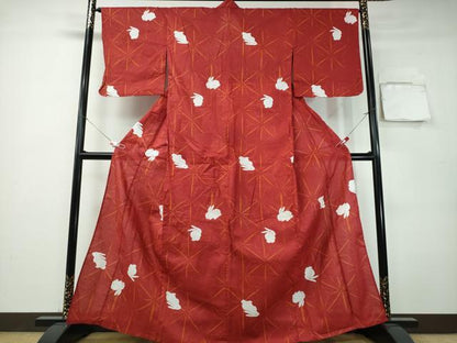 平和屋着物∴夏物　浴衣　兎　麻の葉文様　綿　逸品　CABH1245ng
