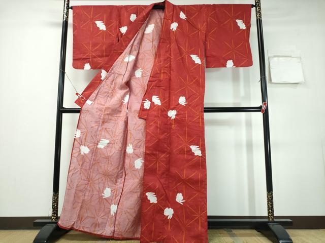 平和屋着物∴夏物　浴衣　兎　麻の葉文様　綿　逸品　CABH1245ng