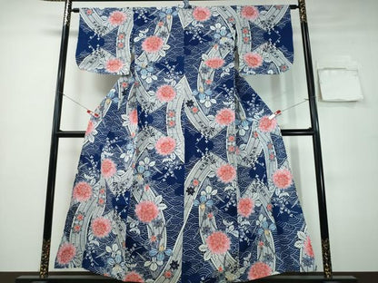 平和屋着物∴夏物　浴衣　注染　流水絵巻花文　日本製　綿　逸品　CABH1247ng