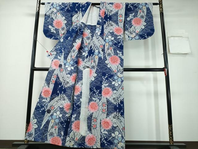 平和屋着物∴夏物　浴衣　注染　流水絵巻花文　日本製　綿　逸品　CABH1247ng