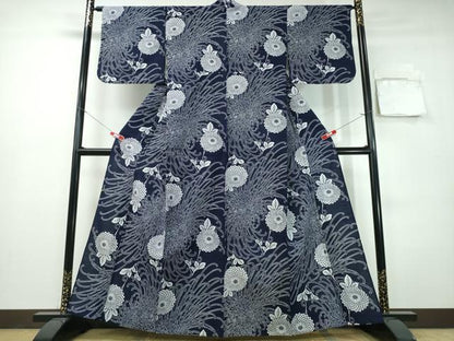 平和屋着物∴夏物　浴衣　藍　注染　手染め　手縫い　乱菊　日本製　綿　逸品　CABH1248ng