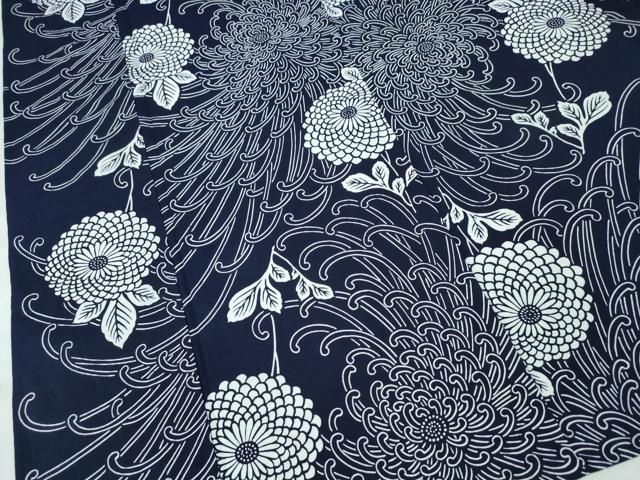 平和屋着物∴夏物　浴衣　藍　注染　手染め　手縫い　乱菊　日本製　綿　逸品　CABH1248ng