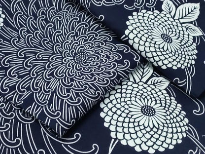 平和屋着物∴夏物　浴衣　藍　注染　手染め　手縫い　乱菊　日本製　綿　逸品　CABH1248ng