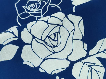 平和屋着物∴夏物　浴衣　藍　注染　手染め　手縫い　薔薇　日本製　綿　逸品　CABH1249ng