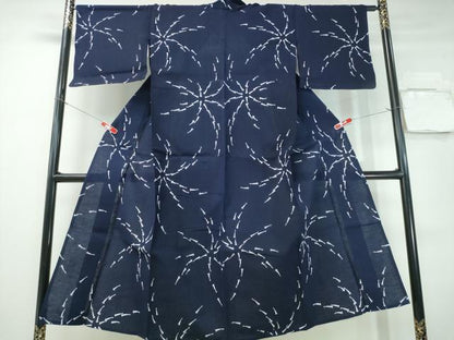 平和屋着物∴夏物　浴衣　藍　注染　手染め　魚　日本製　綿　逸品　CABH1250ng