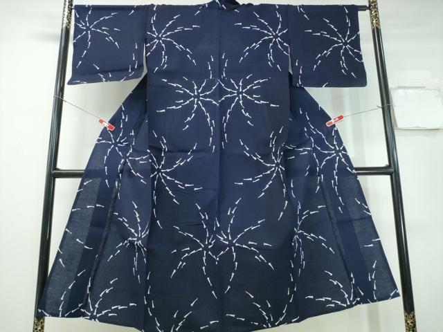 平和屋着物∴夏物　浴衣　藍　注染　手染め　魚　日本製　綿　逸品　CABH1250ng