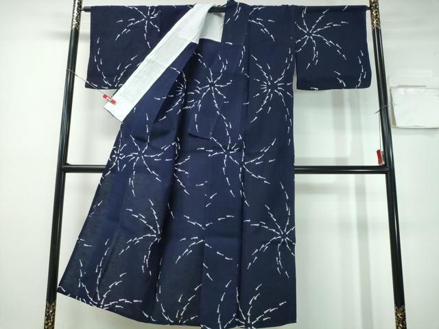 平和屋着物∴夏物　浴衣　藍　注染　手染め　魚　日本製　綿　逸品　CABH1250ng