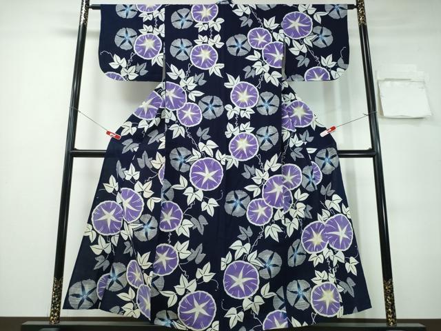 平和屋着物∴夏物　浴衣　注染　手縫い　朝顔　日本製　綿　逸品　CABH1251ng