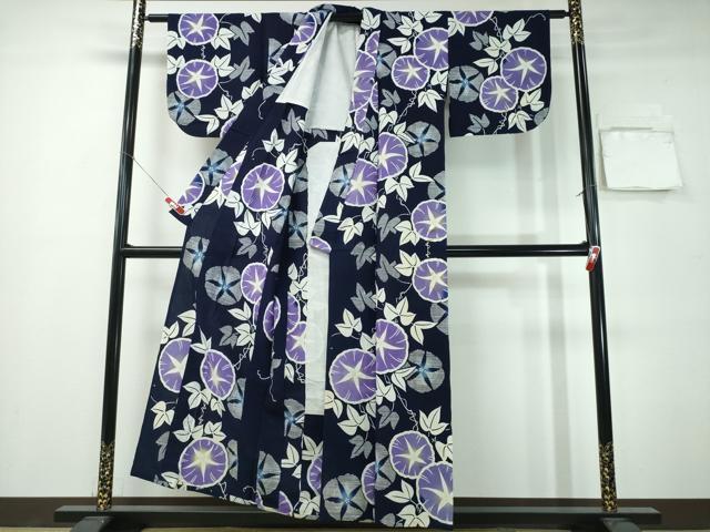 平和屋着物∴夏物　浴衣　注染　手縫い　朝顔　日本製　綿　逸品　CABH1251ng