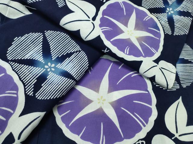平和屋着物∴夏物　浴衣　注染　手縫い　朝顔　日本製　綿　逸品　CABH1251ng