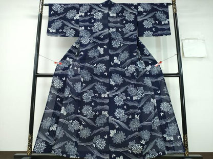 平和屋着物∴夏物　浴衣　綿絽　立波舞蝶菊文　綿　逸品　CABH1253ng