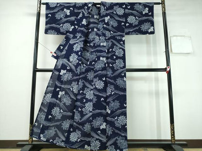 平和屋着物∴夏物　浴衣　綿絽　立波舞蝶菊文　綿　逸品　CABH1253ng