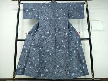 平和屋着物∴夏物　浴衣　千鳥立波文　リップル生地　綿　逸品　CABH1259ng