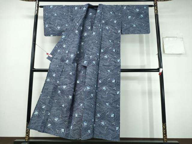 平和屋着物∴夏物　浴衣　千鳥立波文　リップル生地　綿　逸品　CABH1259ng