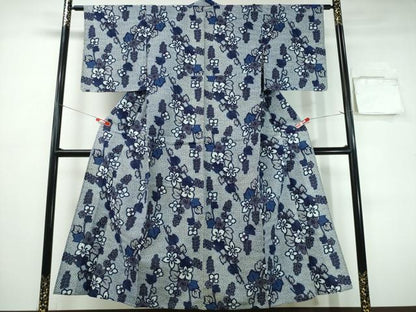 平和屋着物∴夏物　浴衣　草花文　リップル生地　綿　逸品　CABH1260ng