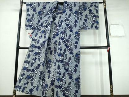 平和屋着物∴夏物　浴衣　草花文　リップル生地　綿　逸品　CABH1260ng