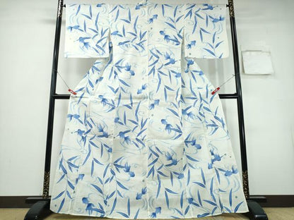 平和屋着物∴夏物　浴衣　金魚　草葉文　ラメ　綿　逸品　未使用　CABH1262ng