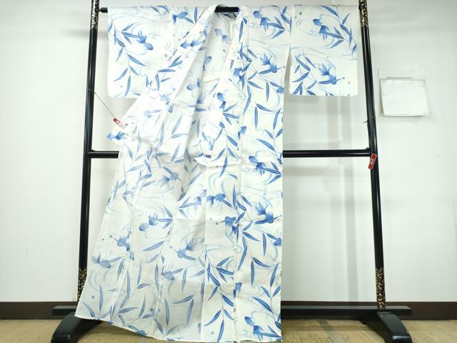 平和屋着物∴夏物　浴衣　金魚　草葉文　ラメ　綿　逸品　未使用　CABH1262ng