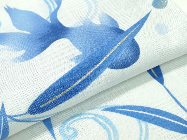平和屋着物∴夏物　浴衣　金魚　草葉文　ラメ　綿　逸品　未使用　CABH1262ng