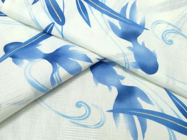 平和屋着物∴夏物　浴衣　金魚　草葉文　ラメ　綿　逸品　未使用　CABH1262ng