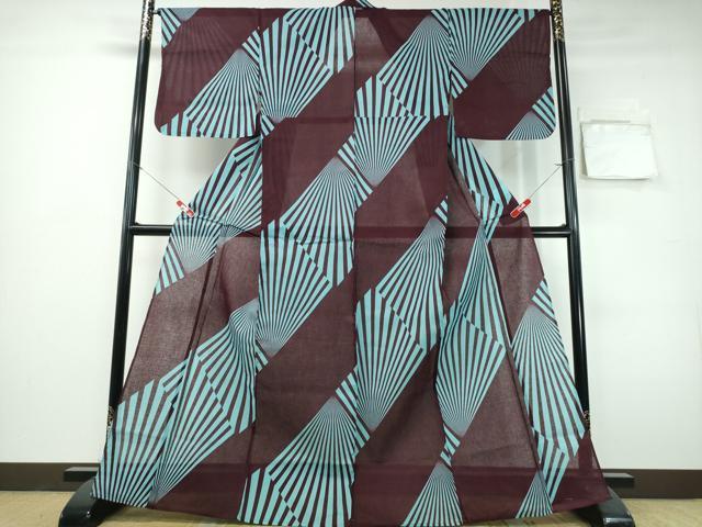 平和屋着物∴夏物　浴衣　綿紅梅　幾何学文様　綿　逸品　CABH1264ng