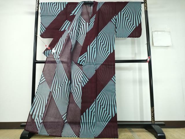 平和屋着物∴夏物　浴衣　綿紅梅　幾何学文様　綿　逸品　CABH1264ng
