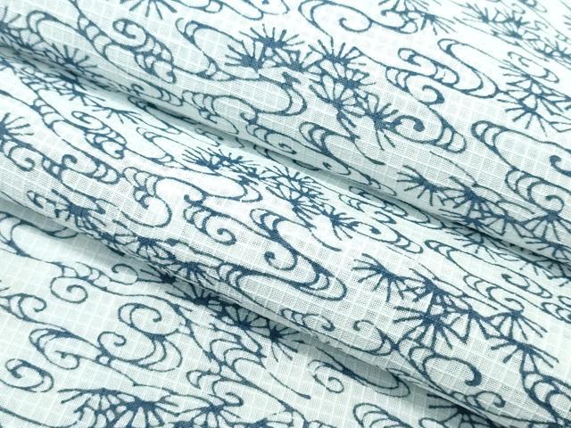平和屋着物∴夏物　浴衣　綿紅梅　藍　霞枝松　綿　逸品　CABH1266ng